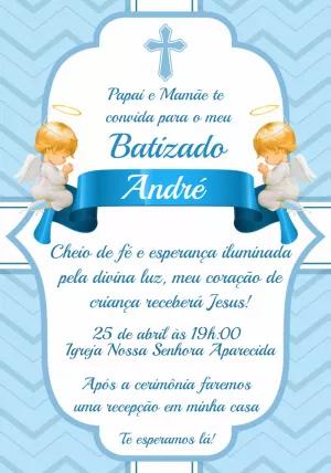 Convite de Batizado Menino Anjinho Azul para Editar Online