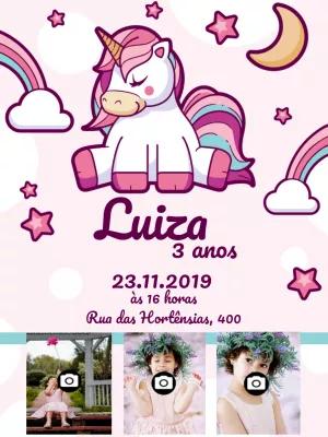 Convite Aniversário Unicórnio com Foto para Editar Online