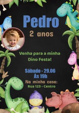 Convite Aniversário Dino Baby com Foto para Editar Online