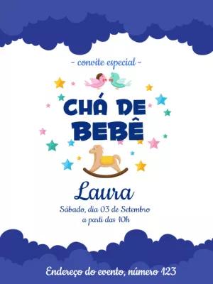 Convite Chá de Bebê Azul com Estrelinhas para Editar Online