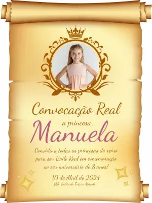 Convite de Aniversário Princesa com Foto para Editar Online