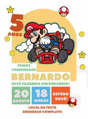 Convite Aniversário Super Mario Kart para Editar Online