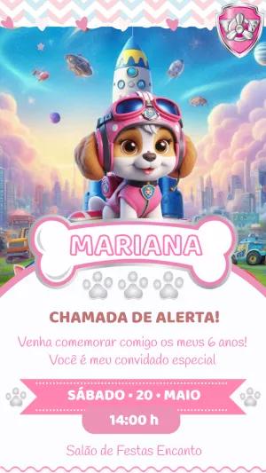 Convite Aniversário Skye Patrulha Canina para Editar Online
