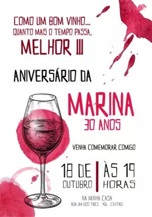 Convite de Aniversário Tema Vinho para Editar Online