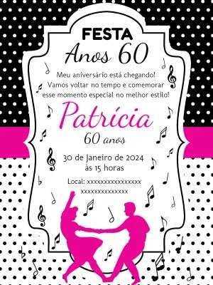 Convite Aniversário Anos 60 Retrô para Editar Online