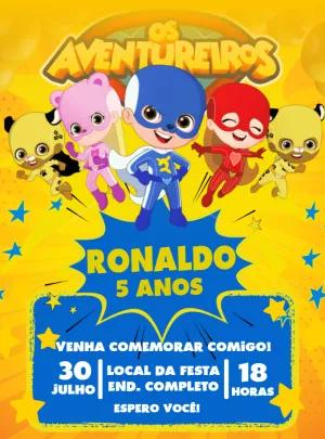 Convite de Aniversário Os Aventureiros para Editar Online