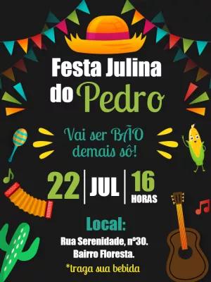 Convite Aniversário Festa Junina Caipira para Editar Online