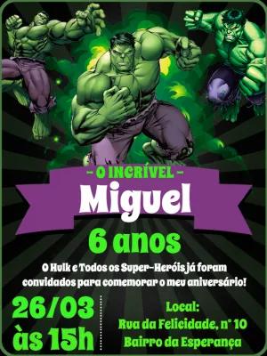 Convite de Aniversário do Hulk para Editar e Imprimir