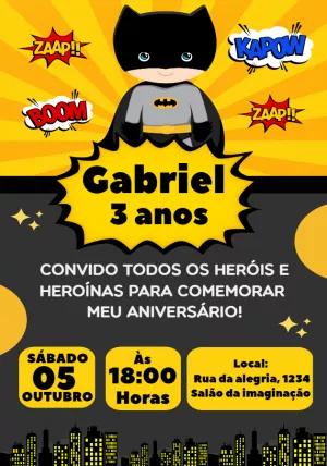 Convite de Aniversário Batman para Editar Online
