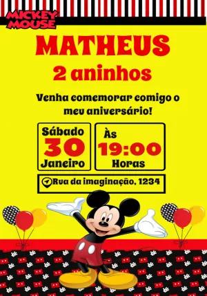 Convite Aniversário Mickey Mouse Clássico para Editar Online