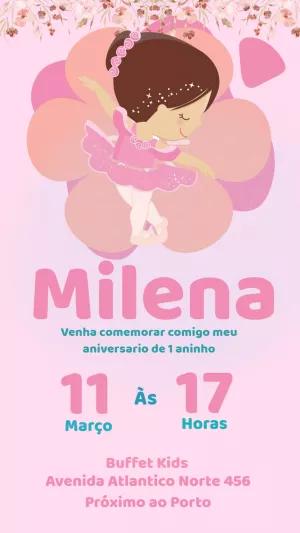Convite Aniversário Bailarina Delicada para Editar Online