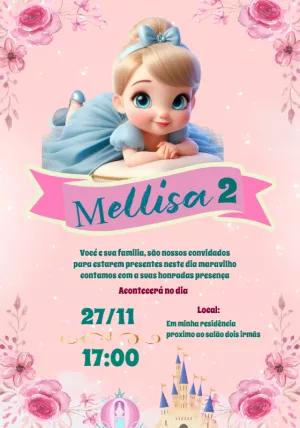 Convite Aniversário Cinderela Cute para Editar Online