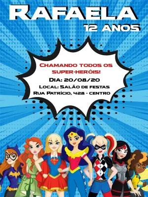 Convite Aniversário Super Hero Girls para Editar Online