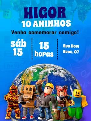 Convite de Aniversário Roblox com Personagens para Editar Online