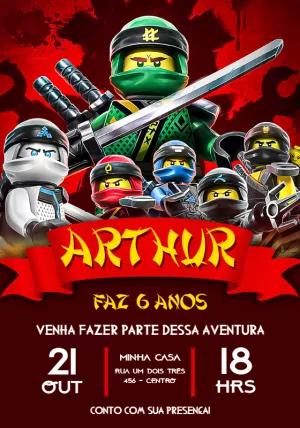 Convite de Aniversário Ninjago com Personagens para Editar Online