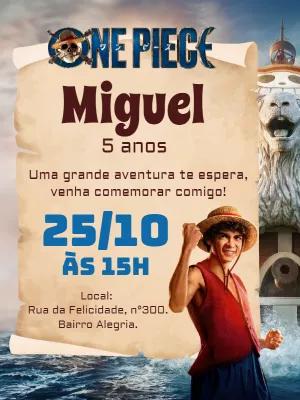 Convite Aniversário One Piece com Foto para Editar Online
