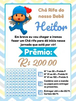 Convite Chá Rifa Pocoyo Azul para Editar Online