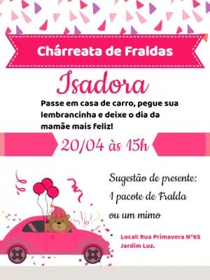 Convite Chárreata de Fraldas Ursinha no Carro para Editar