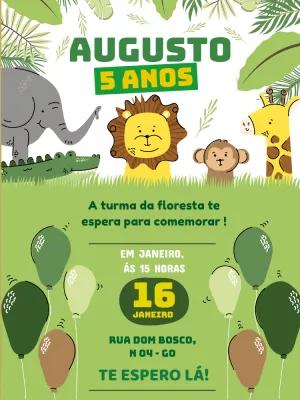 Convite Aniversário Safari com Animais para Editar Online