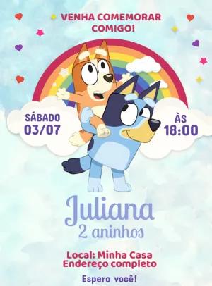 Convite de Aniversário Bluey e Bingo para Editar Online