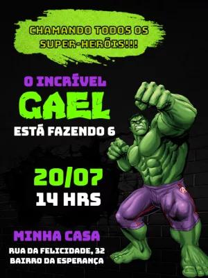 Convite Aniversário Hulk Super-Herói para Editar Online