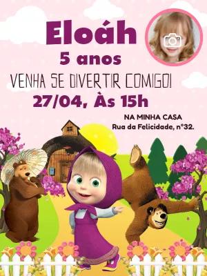 Convite Aniversário Masha e o Urso com Foto para Editar