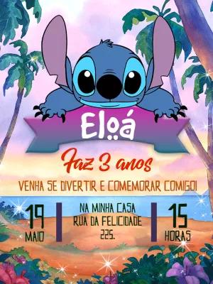 Convite de Aniversário Stitch para Editar e Imprimir