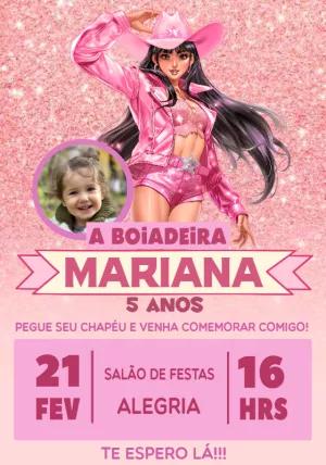 Convite Aniversário Boiadeira com Foto para Editar Online