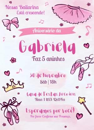 Convite Aniversário Bailarina Rosa para Editar Online