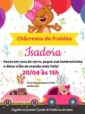 Convite Chárreata de Fraldas Ursinha no Carro para Editar