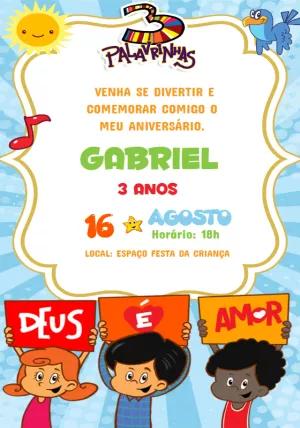 Convite Aniversário 3 Palavrinhas para Editar Online