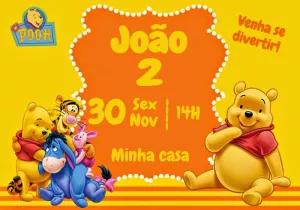 Convite Aniversário Ursinho Pooh e Amigos para Editar Online