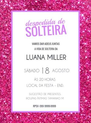 Convite Despedida de Solteira Glitter Rosa para Editar Online