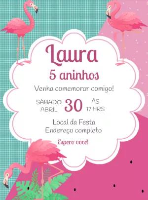 Convite de Aniversário Flamingo Tropical para Editar Online
