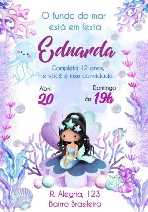 Convite de Aniversário Sereia Fundo do Mar para Editar Online
