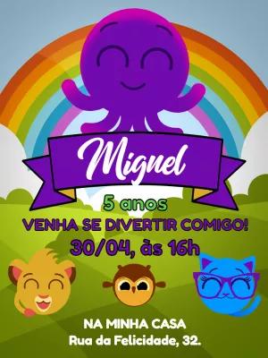 Convite de Aniversário Bolofofos Colorido para Editar Online