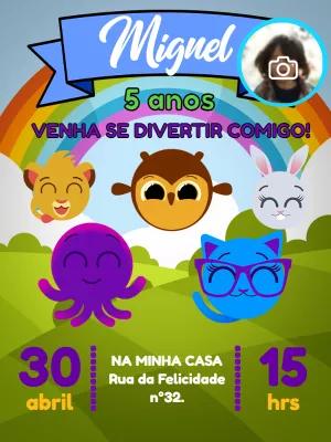 Convite Aniversário Bolofofos com Foto para Editar Online