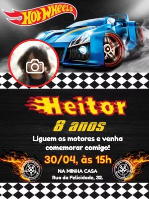 Convite Aniversário Hot Wheels com Foto para Editar Online