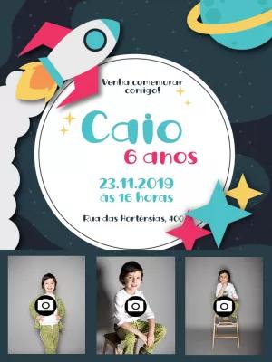 Convite Aniversário Astronauta com Foto para Editar Online
