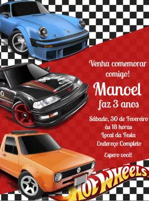Convite de Aniversário Hot Wheels com Carros para Editar Online