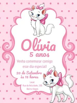 Convite de Aniversário Gatinha Marie para Editar Online
