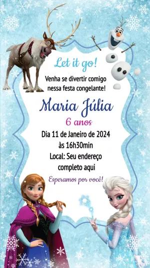 Convite de Aniversário Frozen com Elsa e Anna para Editar Online