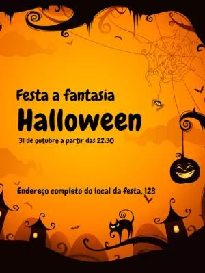 Convite de Halloween Assustador com Gato Preto para Editar Online