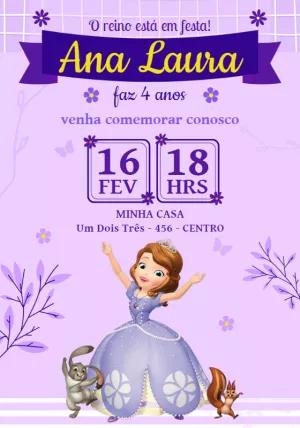 Convite de Aniversário Princesa Sofia para Editar Online