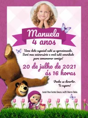 Convite Aniversário Masha e o Urso com Foto para Editar