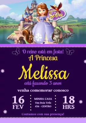 Convite de Aniversário Princesa Sofia para Editar Online