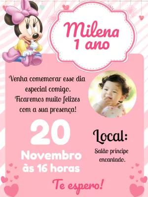 Convite de Aniversário Minnie Baby com Foto para Editar Online