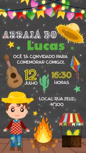 Convite Festa Junina Menino Caipira Editável Online