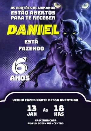 Convite Aniversário Pantera Negra Wakanda para Editar Online