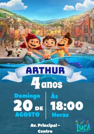 Convite de Aniversário Luca com Personagens para Editar Online